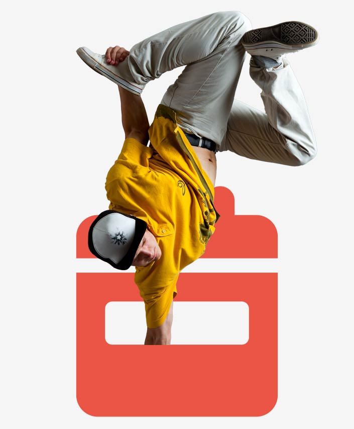 Ein Breakdancer mit Handstand - das ist ein Event. Events verwalten Sie einfach in Dynamics 365 CE mit awisto EventsPLUS.